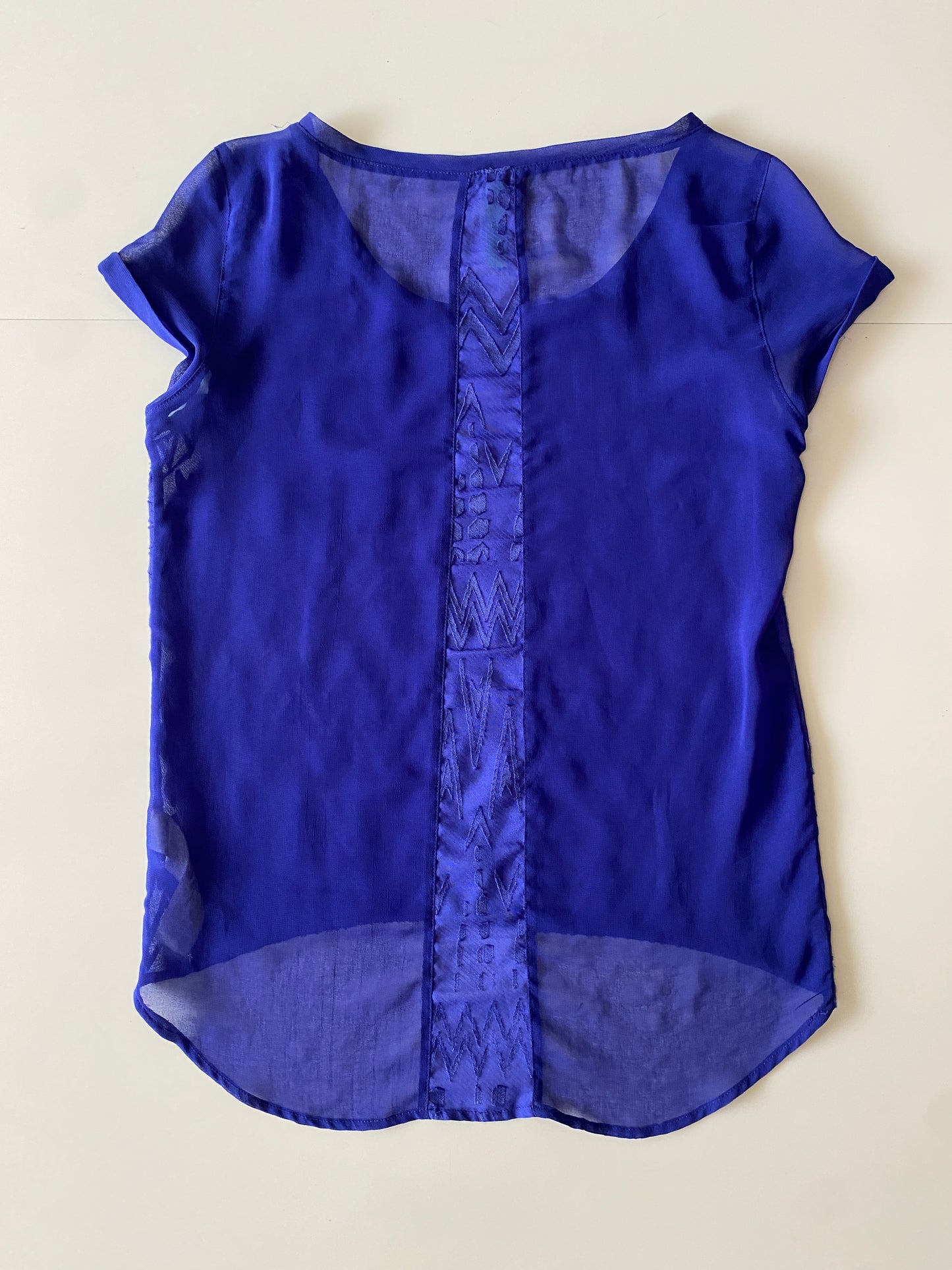 Blusa azul transparentosa, Talla S, Mujer