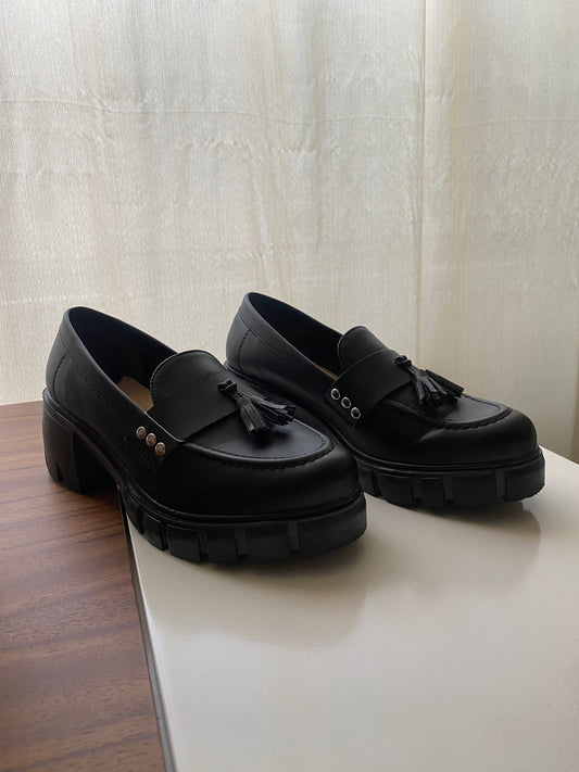 Mocasines con borlas negros, Talla 24Mx, Mujer