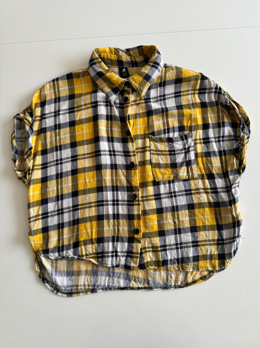 Camisa de cuadros amarilla, Talla S, Mujer, Cuidado con el perro