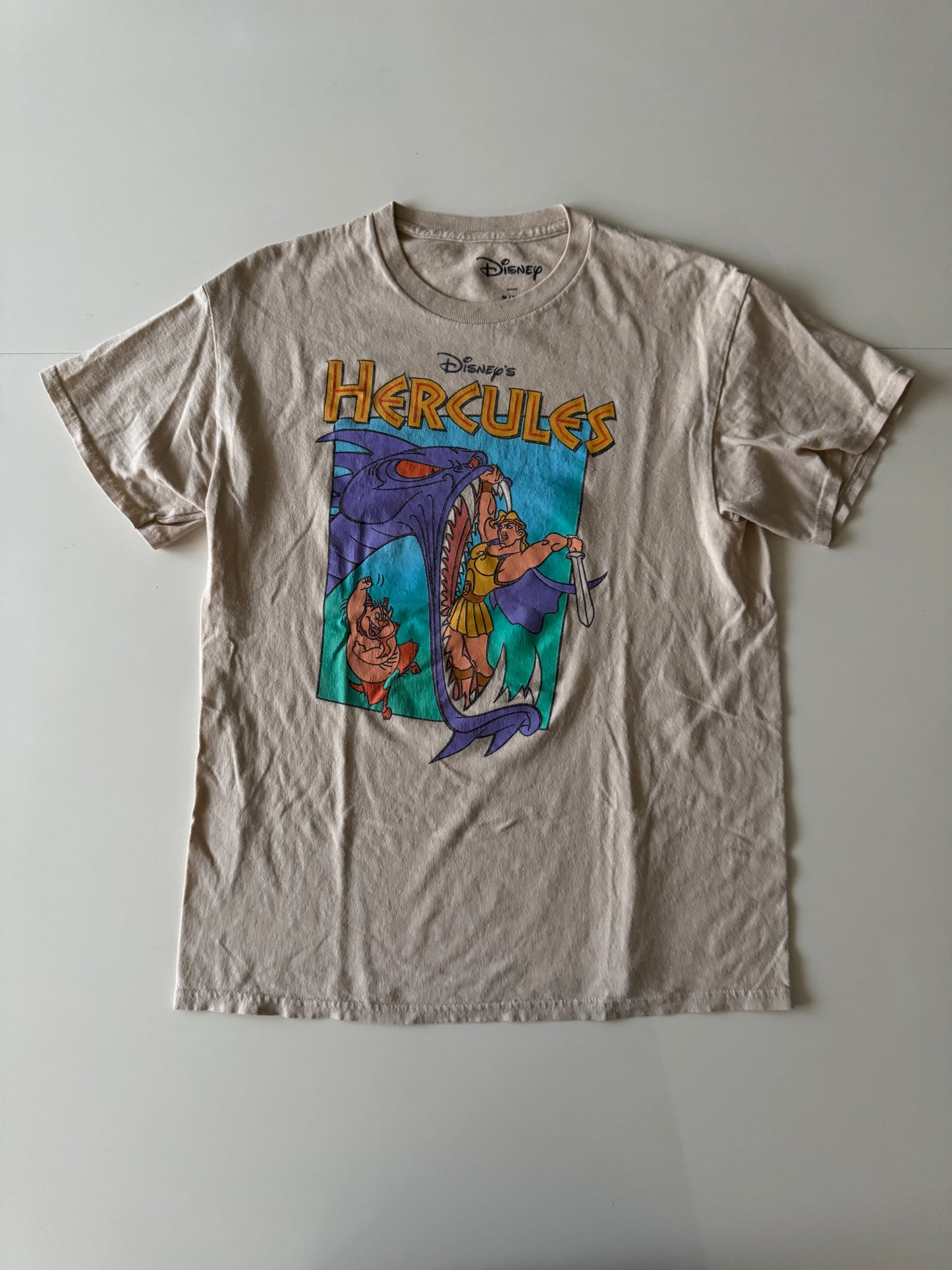 Playera vintage, Hercules. Beige, Talla M, Disney, Mujer