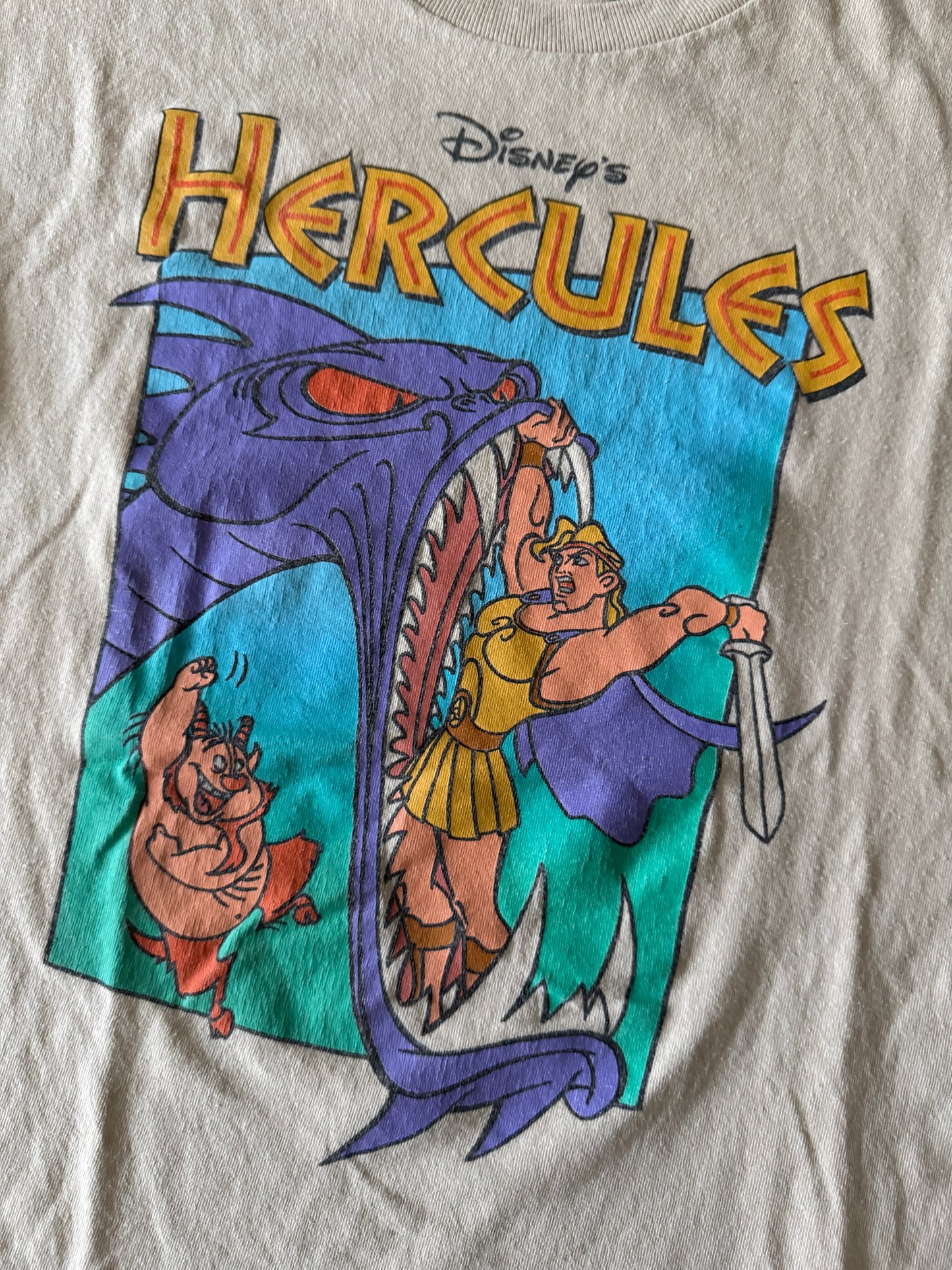 Playera vintage, Hercules. Beige, Talla M, Disney, Mujer