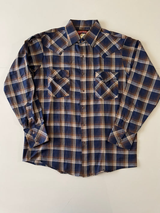 Camisa vaquera cafe de cuadros, Talla L, Hombre, Red Rider