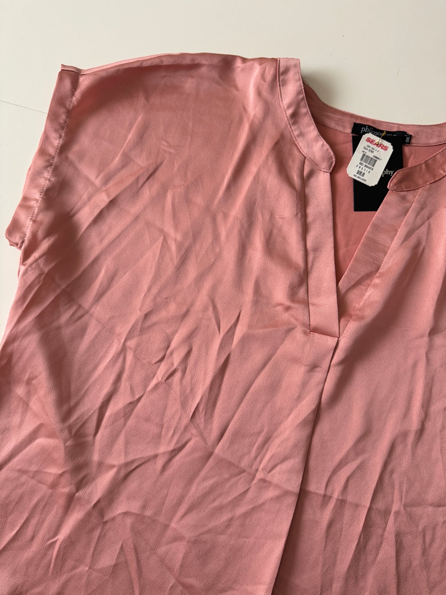 Blusa satinada rosa, Talla 2XL, Mujer