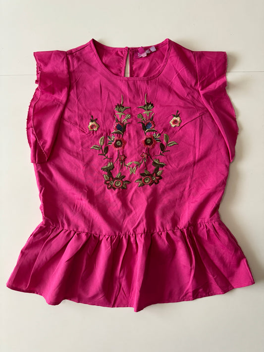 Blusa rosa con bordado de flores, Talla S Mujer, 16 Teen