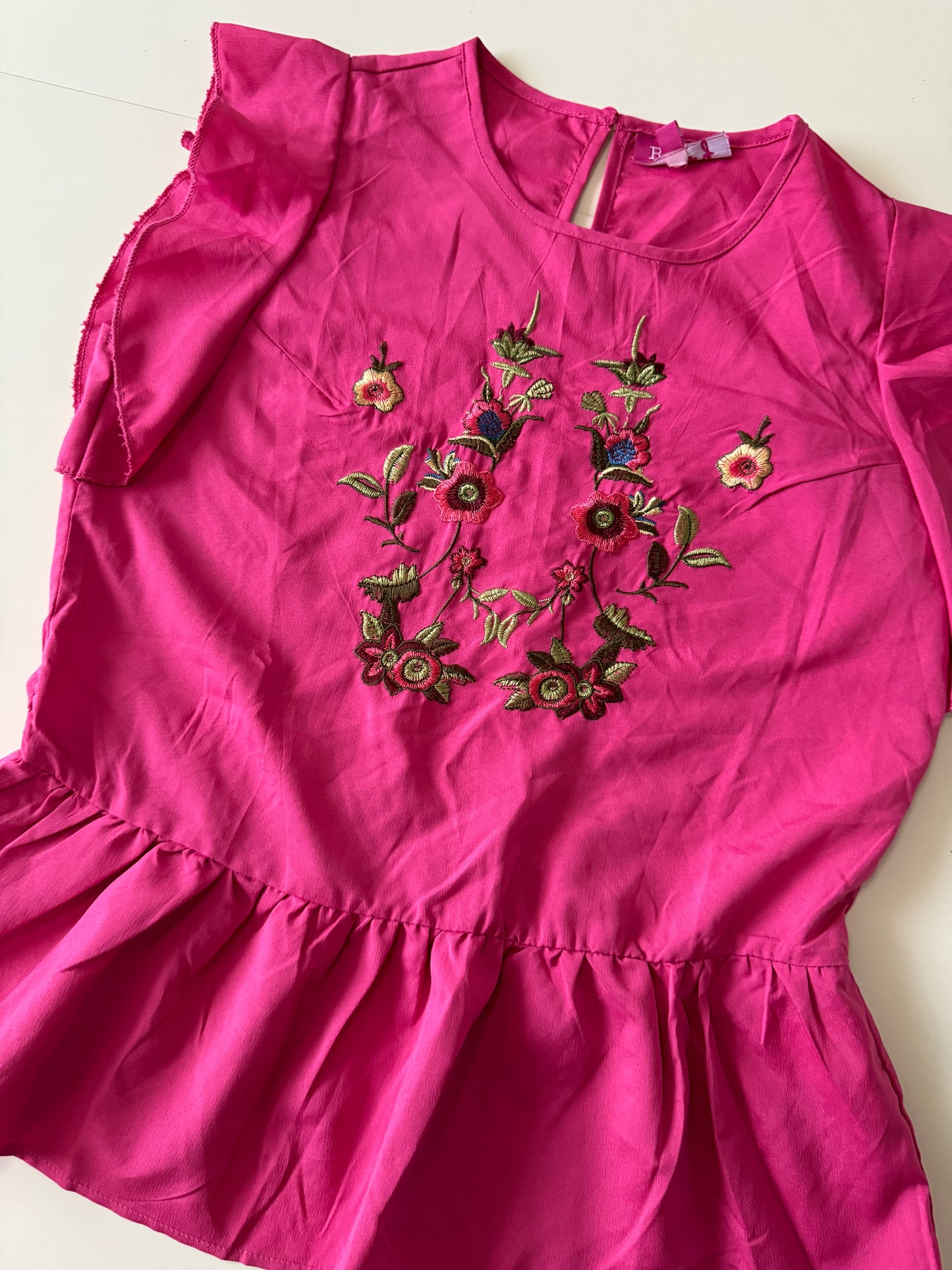 Blusa rosa con bordado de flores, Talla S Mujer, 16 Teen