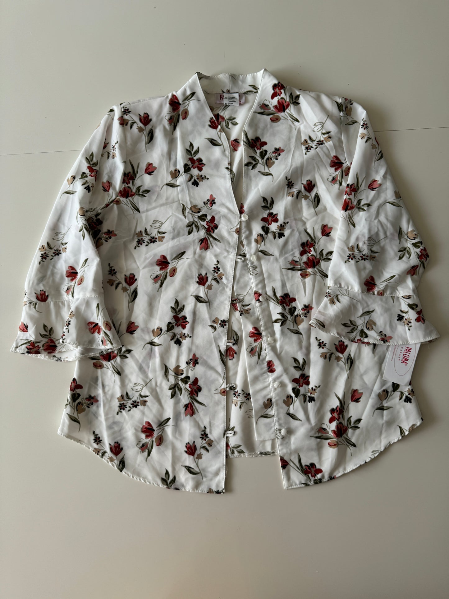 Camisa blanca estampada con flores, Talla 32, M, Mujer