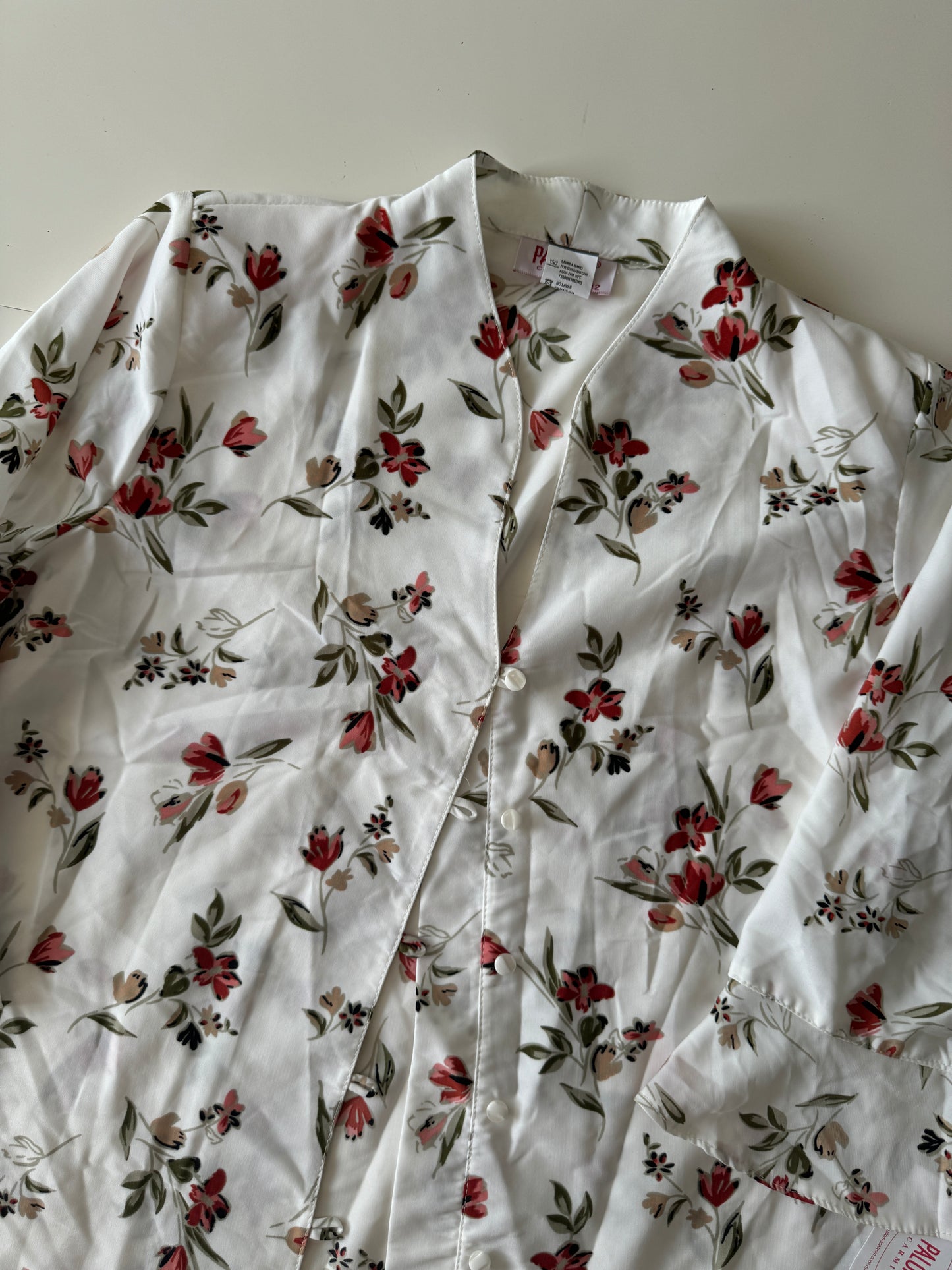 Camisa blanca estampada con flores, Talla 32, M, Mujer