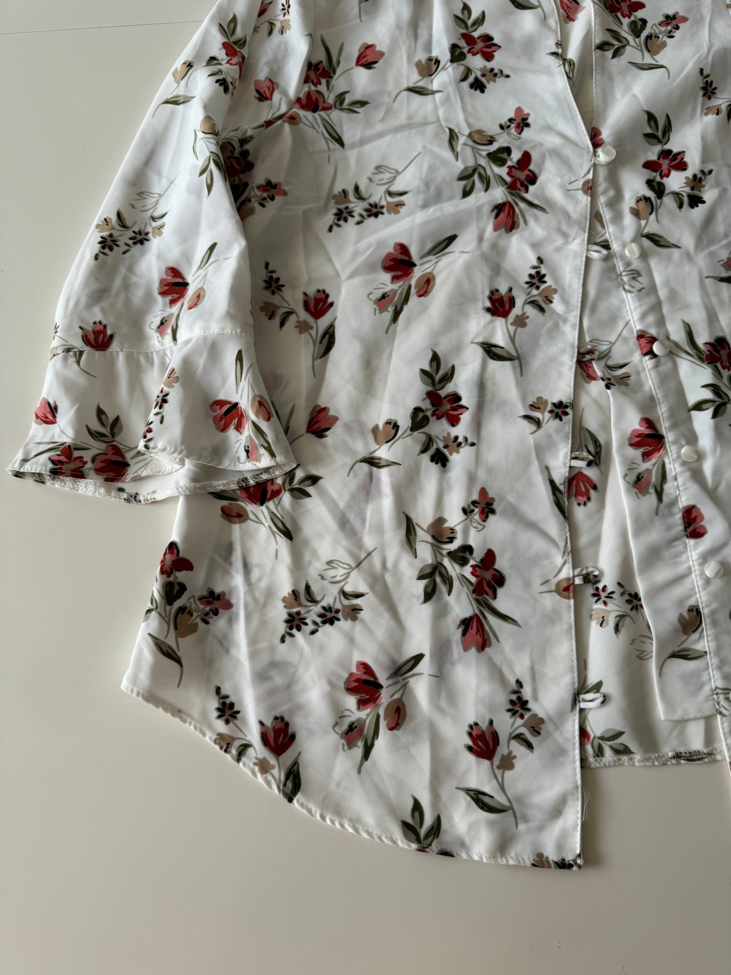 Camisa blanca estampada con flores, Talla 32, M, Mujer