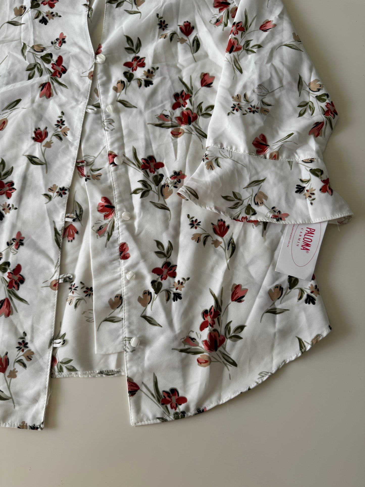 Camisa blanca estampada con flores, Talla 32, M, Mujer