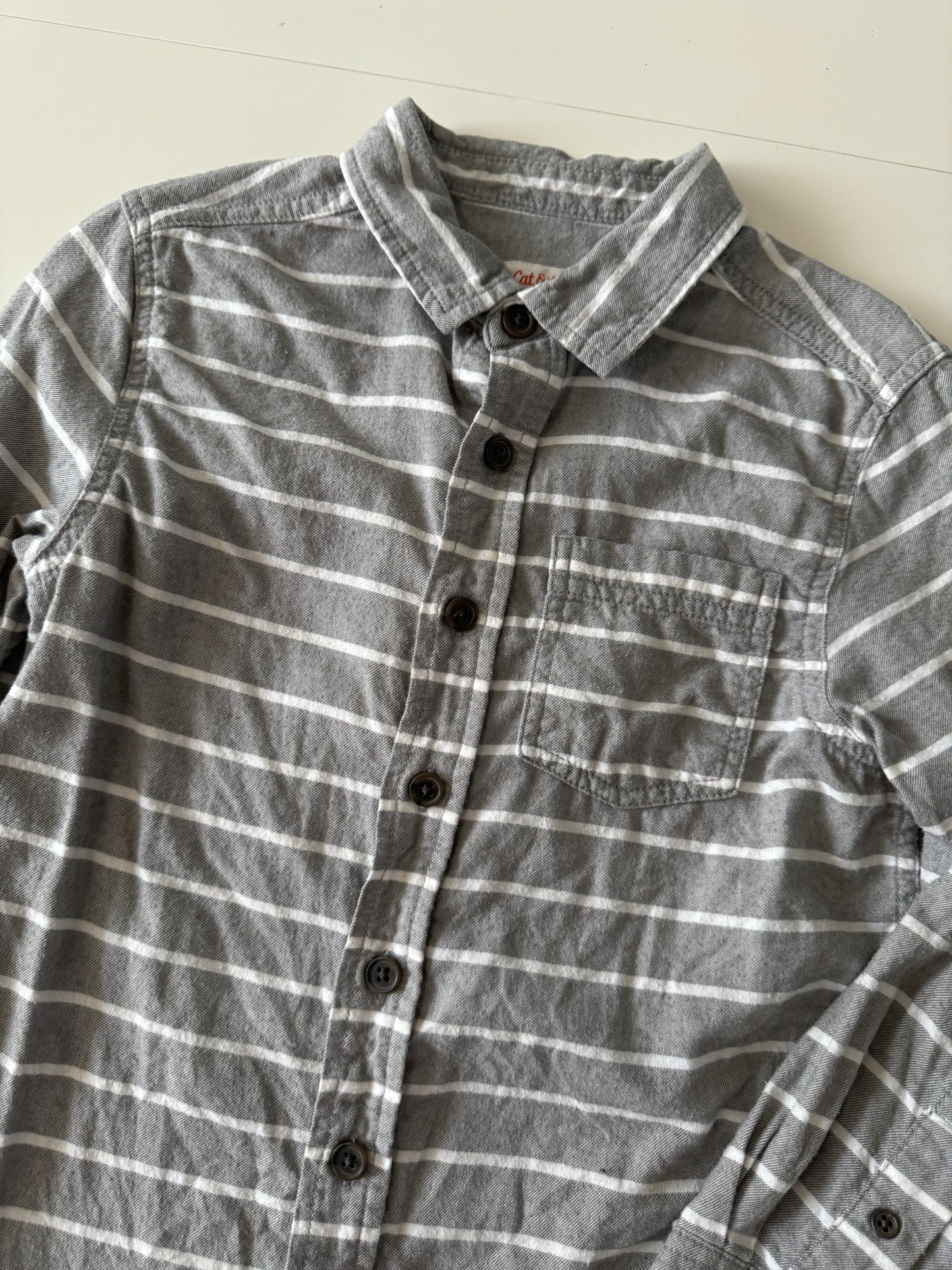 Camisa de franela gris a rayas, Talla S (6/7) años, Niño