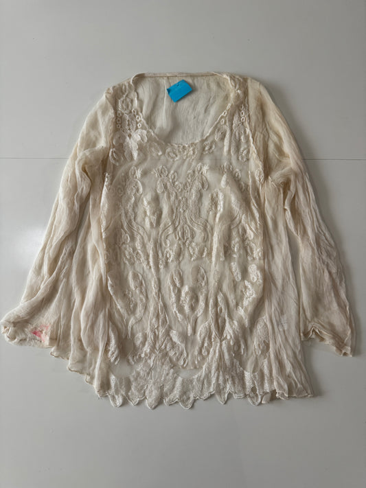 Blusa traslucida beige, Talla M-L, Mujer