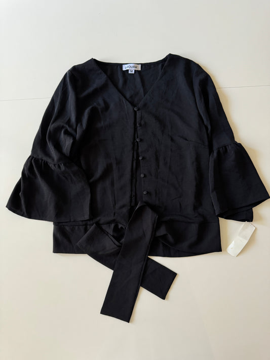 Blusa negra con botones, Talla M, Mujer