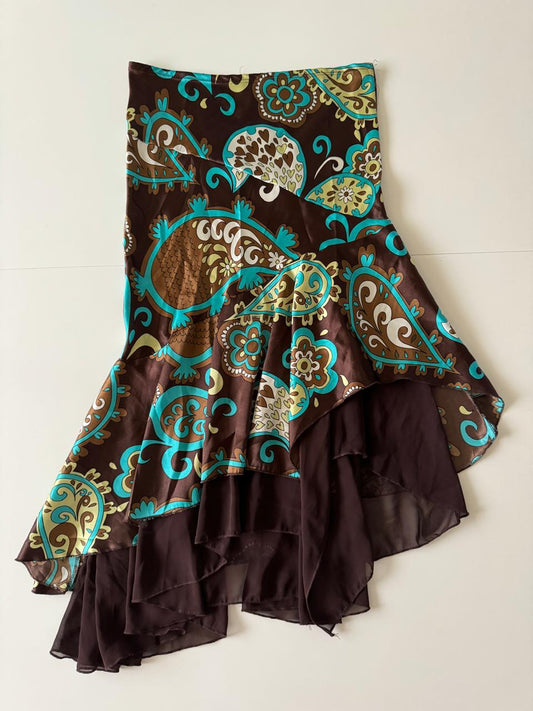Falda de saten estampado, Talla S, Mujer