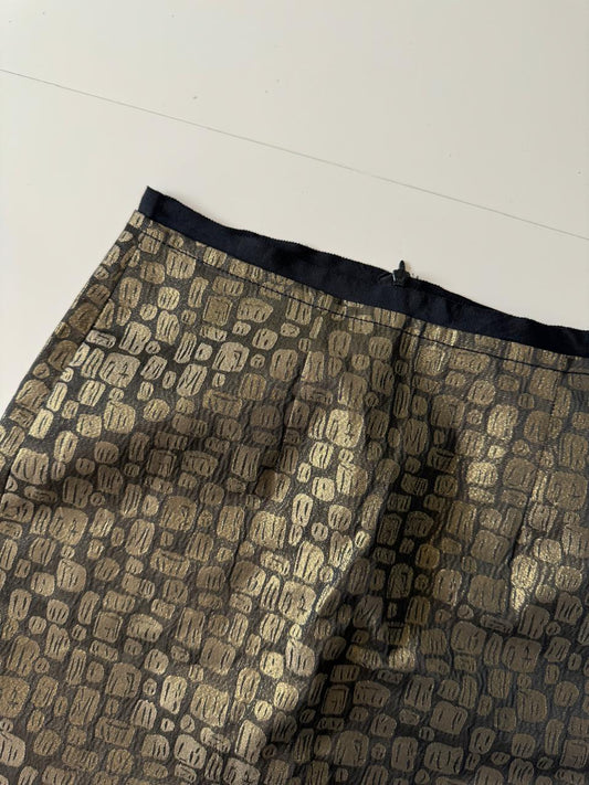 Falda metalica con print dorado, Talla 0Petite, Mujer