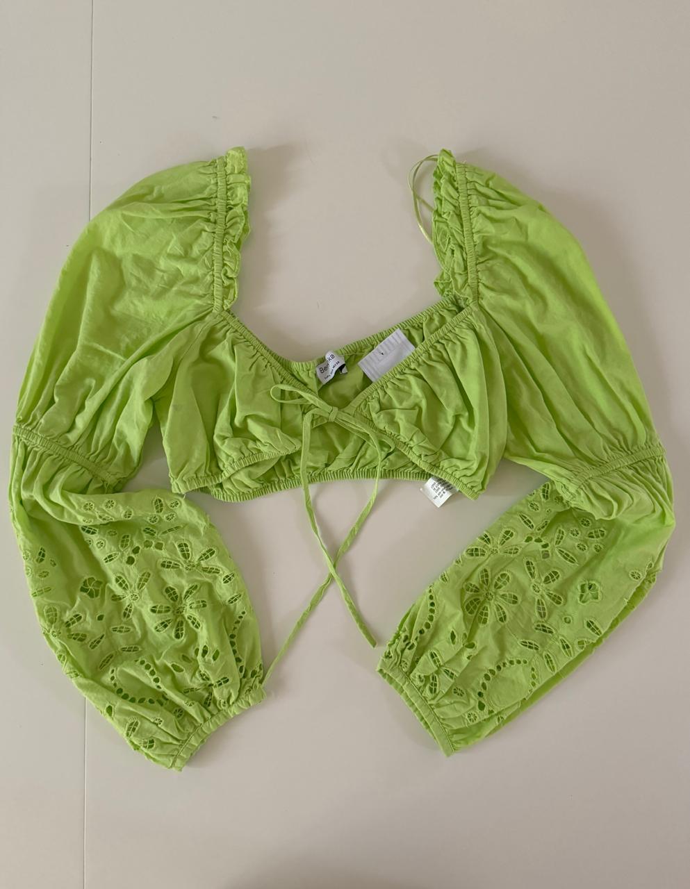 Crop top verde limon, Talla L, Mujer