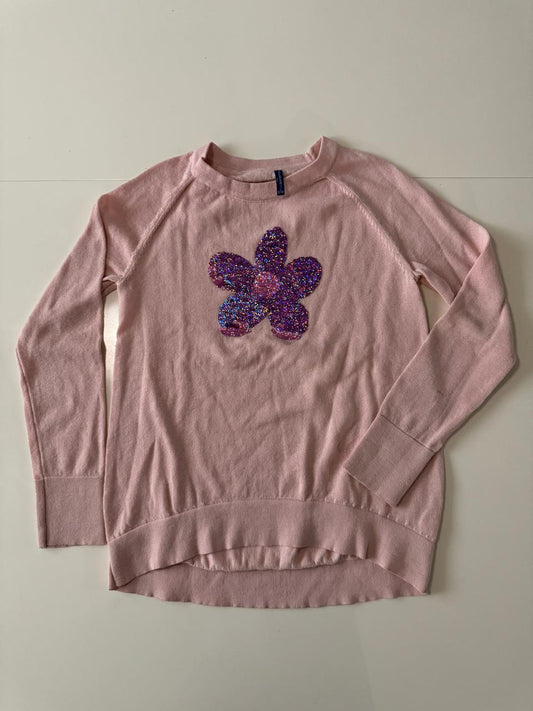 Sweter rosa con aplicacion de flor, L (12-14) Teen, XS Mujer