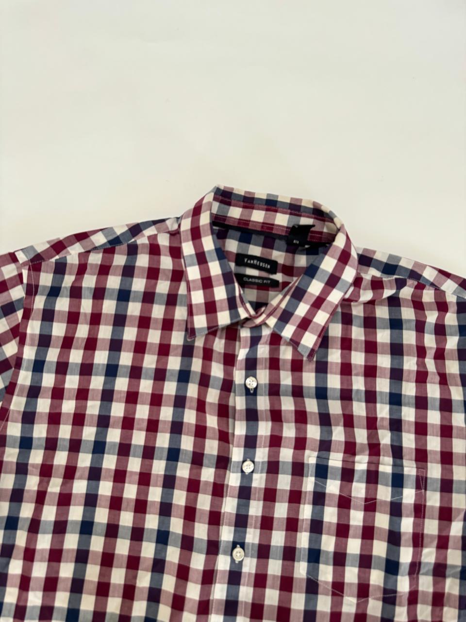 Camisa de cuadros, manga corta, Talla XL, 17-17.5 cuello, Hombre, VanHeusen