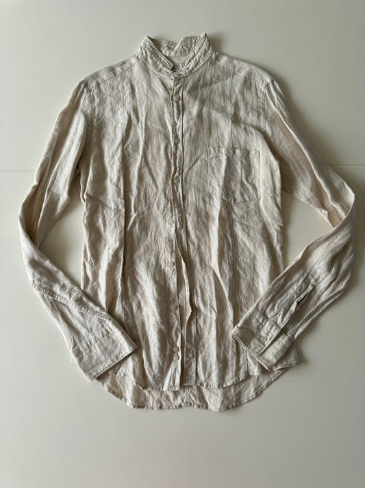 Camisa de lino beige, Talla S, Slim Fit, Hombre