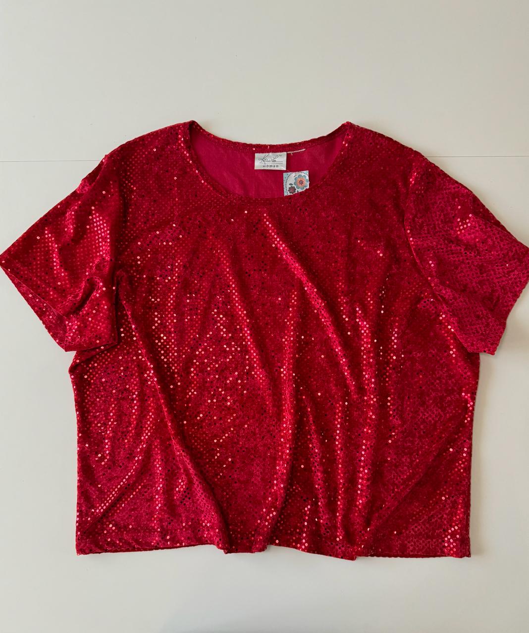 Blusa lentejuelas roja, Talla XXL, Mujer