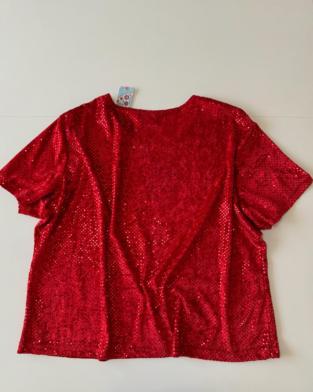 Blusa lentejuelas roja, Talla XXL, Mujer