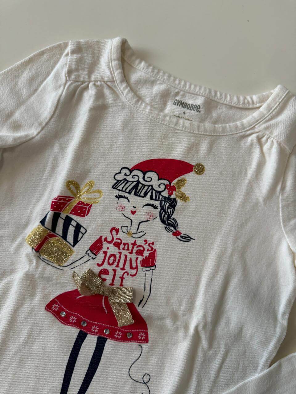 Playera navideña estampada, Talla 4 años, Niña