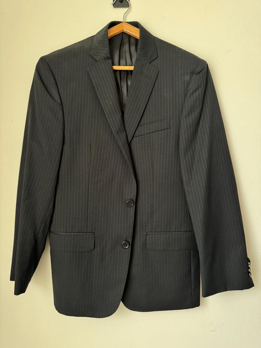 Saco negro con rayas grises, Talla 36R, Cintura 29, S, Hombre