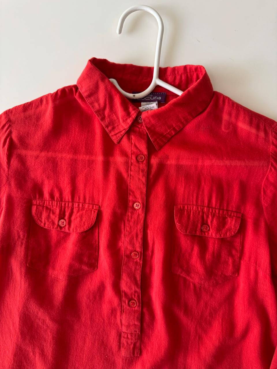 Camisa roja de algodón, Talla L, Slim Fit, Mujer, Locura