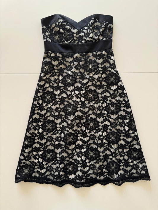 Vestido strapless de encaje negro, Talla 0, XS, Mujer