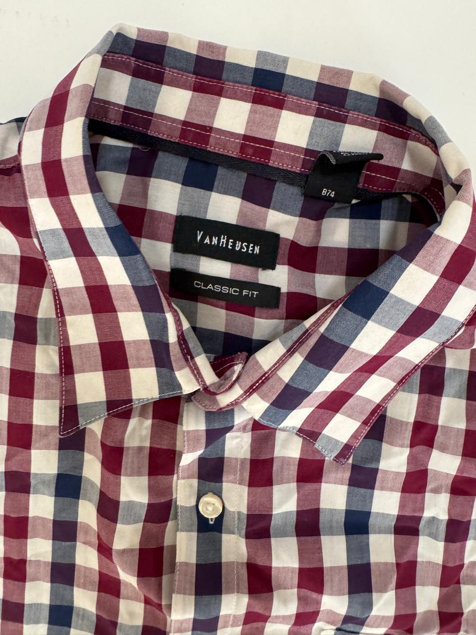 Camisa de cuadros, manga corta, Talla XL, 17-17.5 cuello, Hombre, VanHeusen