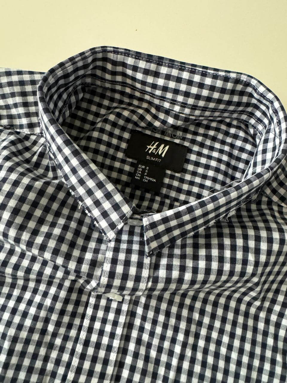 Camisa cuadros, cuello recortado, Talla S, Slim Fit, Hombre