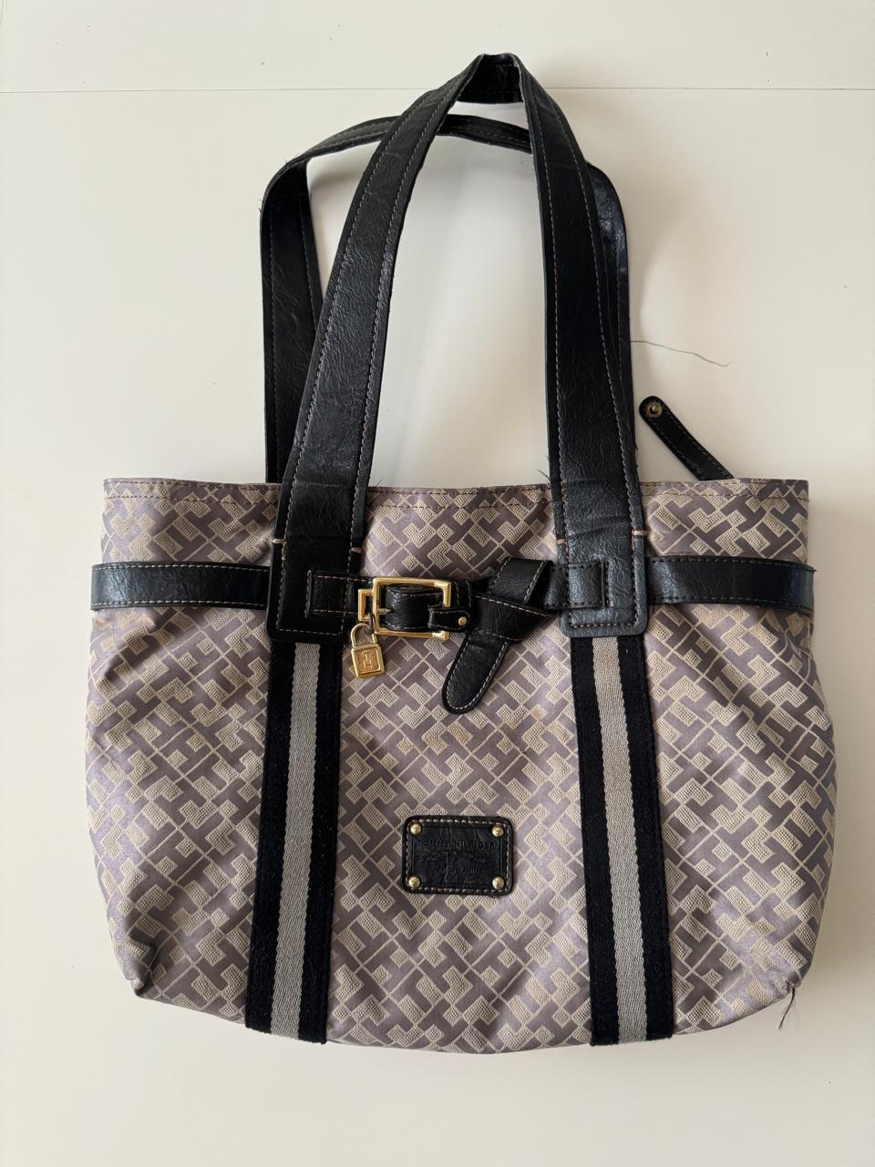 Bolsa estampada con asas de piel, Mujer