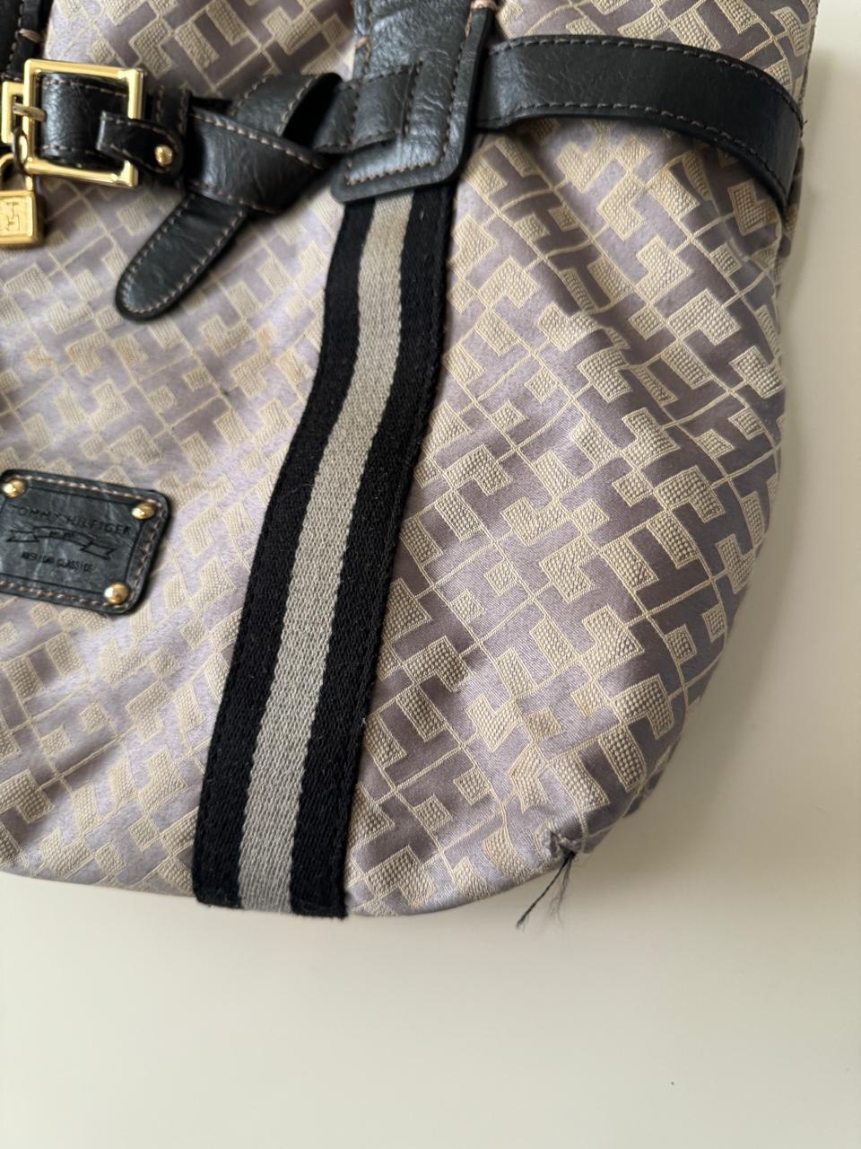 Bolsa estampada con asas de piel, Mujer