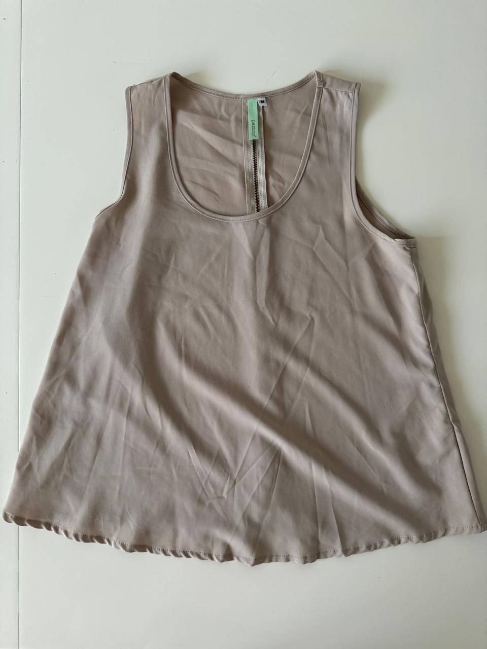 Blusa beige sin mangas, Talla M, Mujer