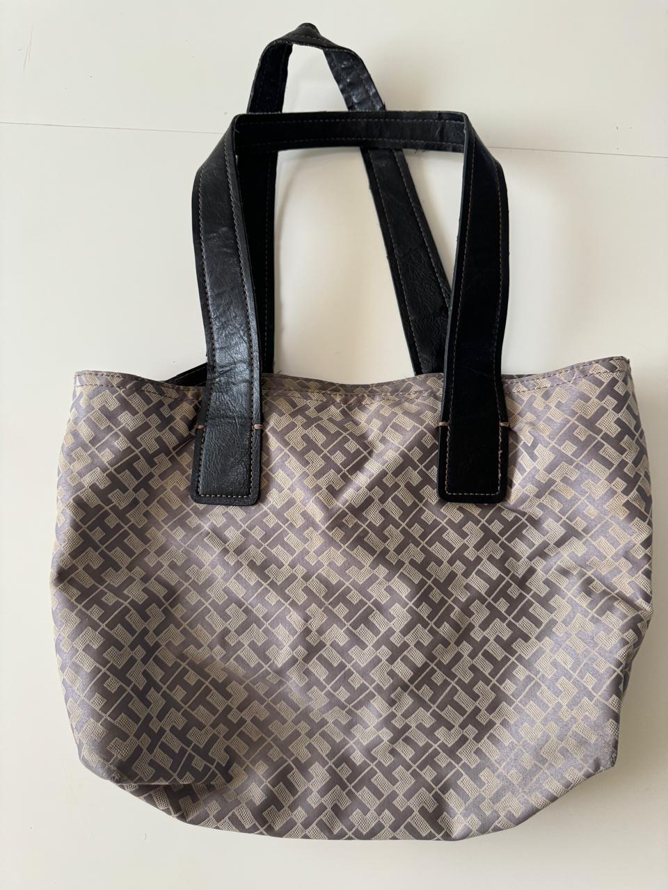 Bolsa estampada con asas de piel, Mujer