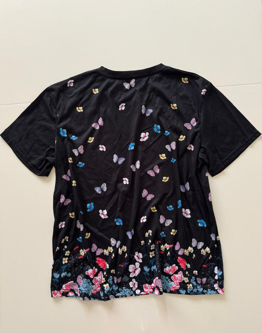 Playera negra estampada mariposas, Talla XXL, Mujer