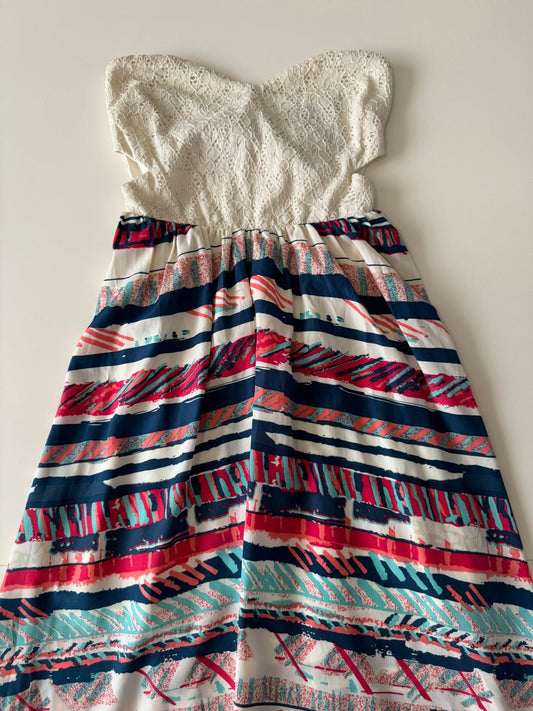 Vestido strapless con falda estampada, Talla S, Mujer