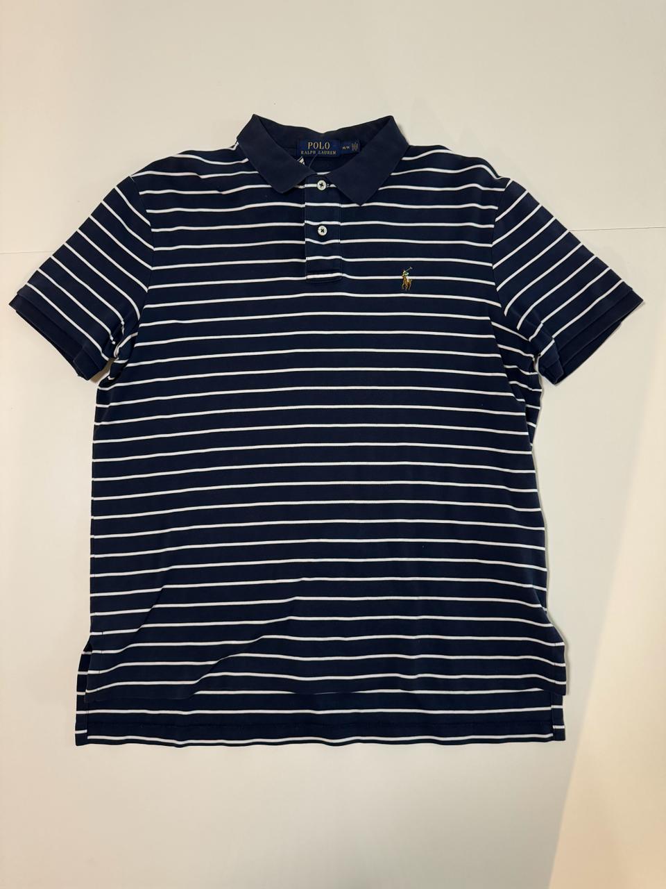 Polo a rayas azul marino, Talla M, Hombre