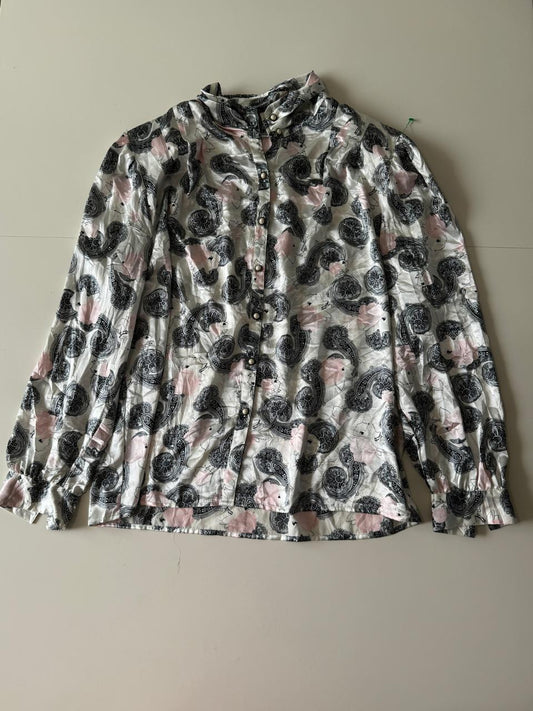 Camisa de saten, cuello alto, Talla 18, L, Mujer