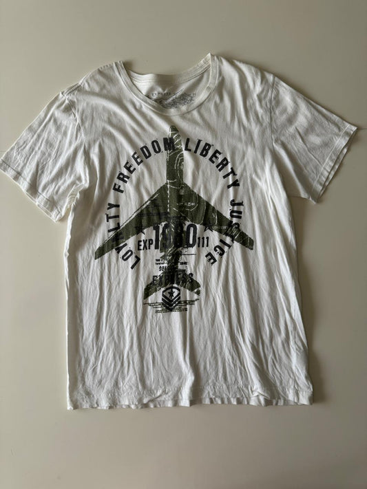 Playera blanca estampada, Talla L, Hombre