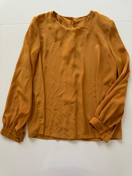 Camisa mostaza con botones en espalda, Talla M, Mujer