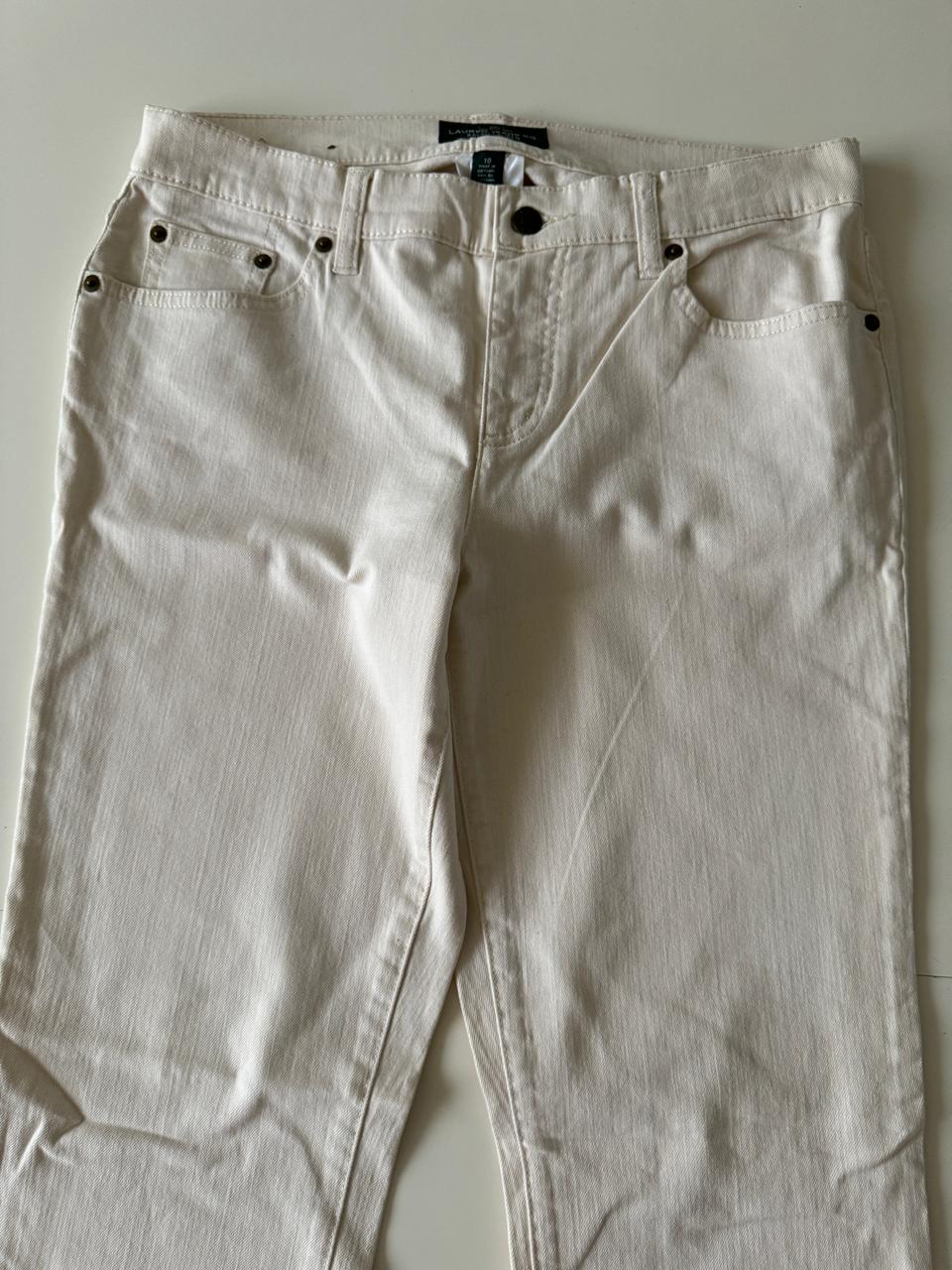 Jeans beige, medium rise, Talla 10, L, Mujer