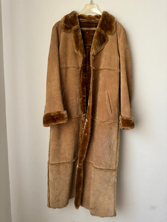 Abrigo de piel color camello, Talla XL, Mujer