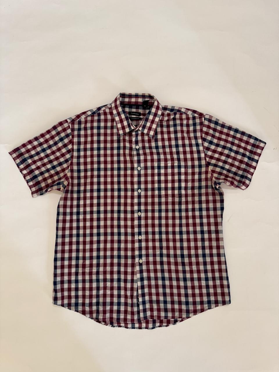Camisa de cuadros, manga corta, Talla XL, 17-17.5 cuello, Hombre, VanHeusen