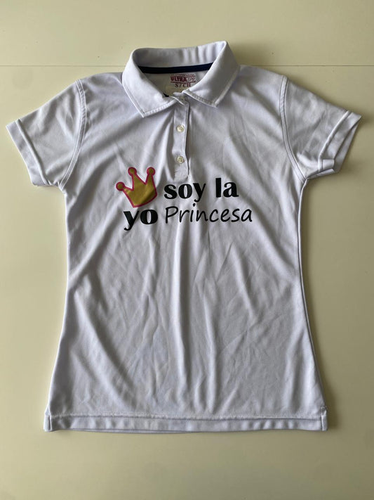Polo blanca con leyenda, Talla S, Mujer