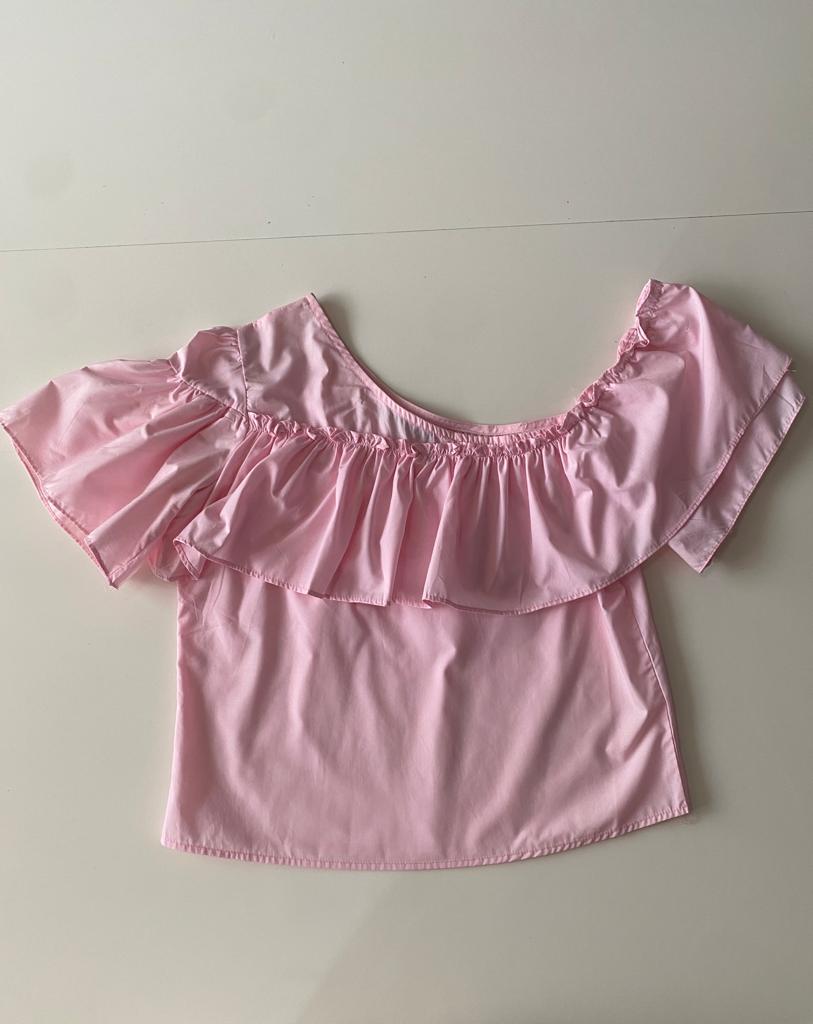 Blusa campesina rosa, Talla S, Mujer