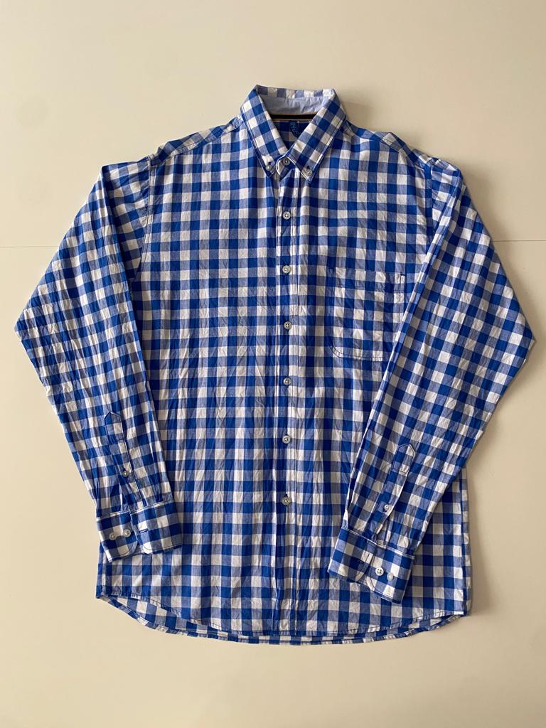 Camisa de cuadros azul, Talla M, Hombre