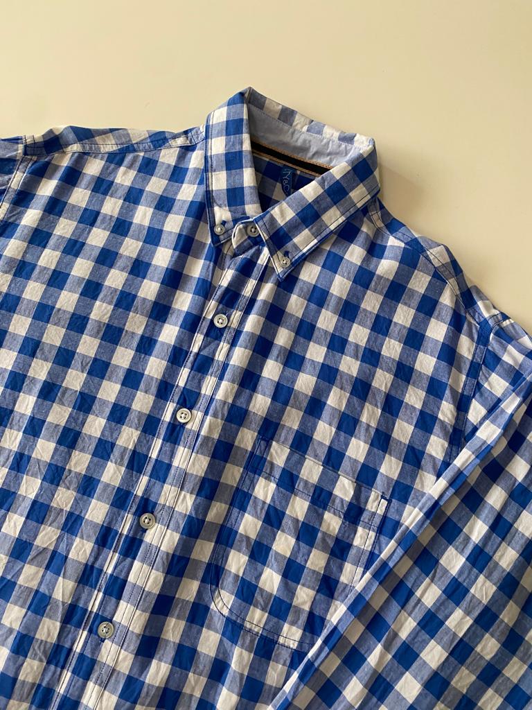 Camisa de cuadros azul, Talla M, Hombre