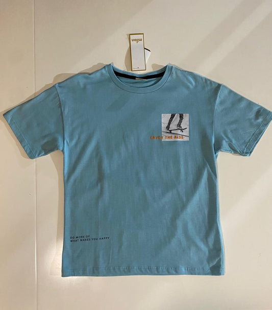 Playera celeste con graficos, Talla 12 años, Niño