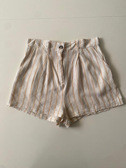 Shorts de rayas beige, Talla S, Mujer