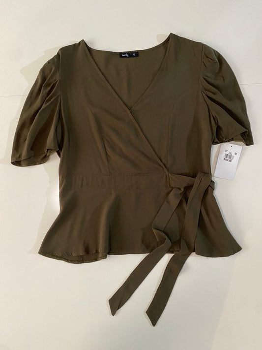 Blusa verde cruzada, Talla L, Mujer